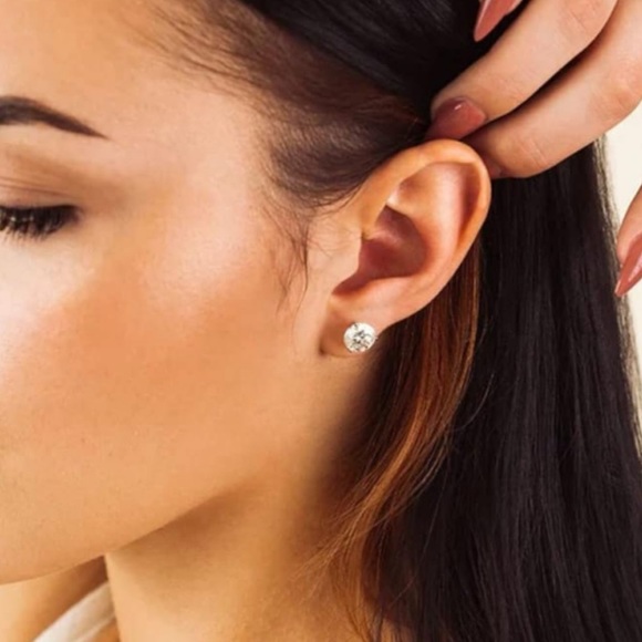 7mm Clear CZ Stud Earrings | Stainless Steel Hypoallergenic - Picture 2 of 4